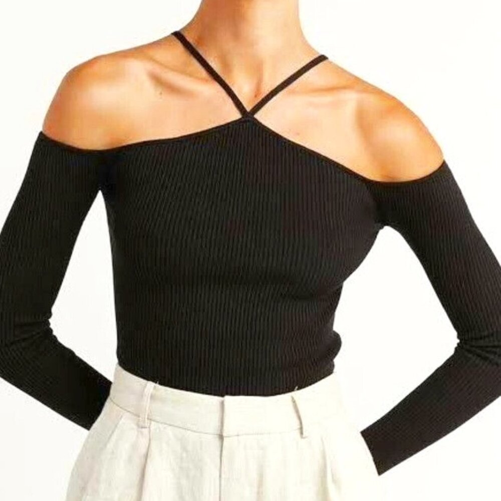 ZARA CUT-OUT RIBBED SWEATER TOP TRF COLLECTION SIZE M - Picture 2 of 10